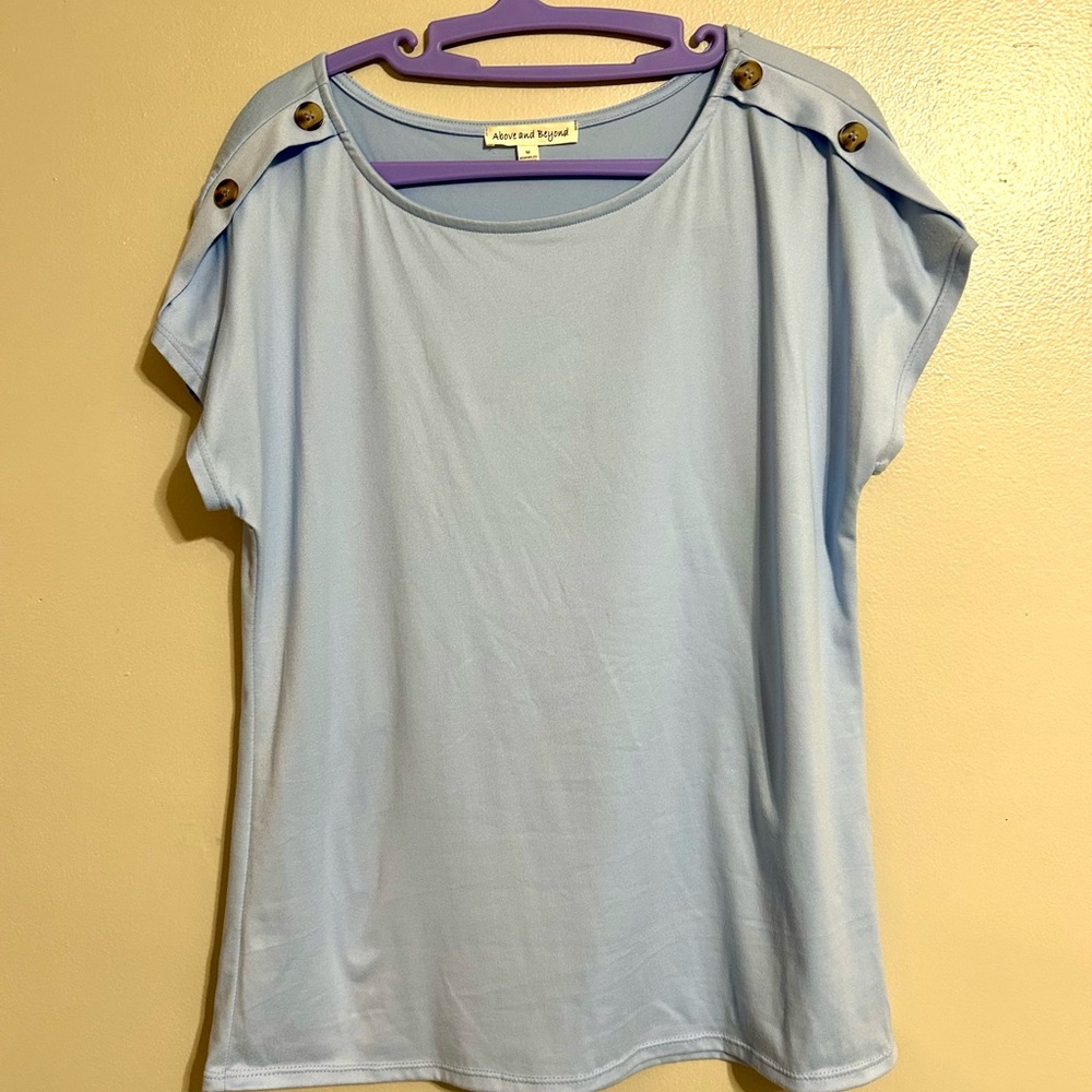 Light Blue Button-Shoulder Top